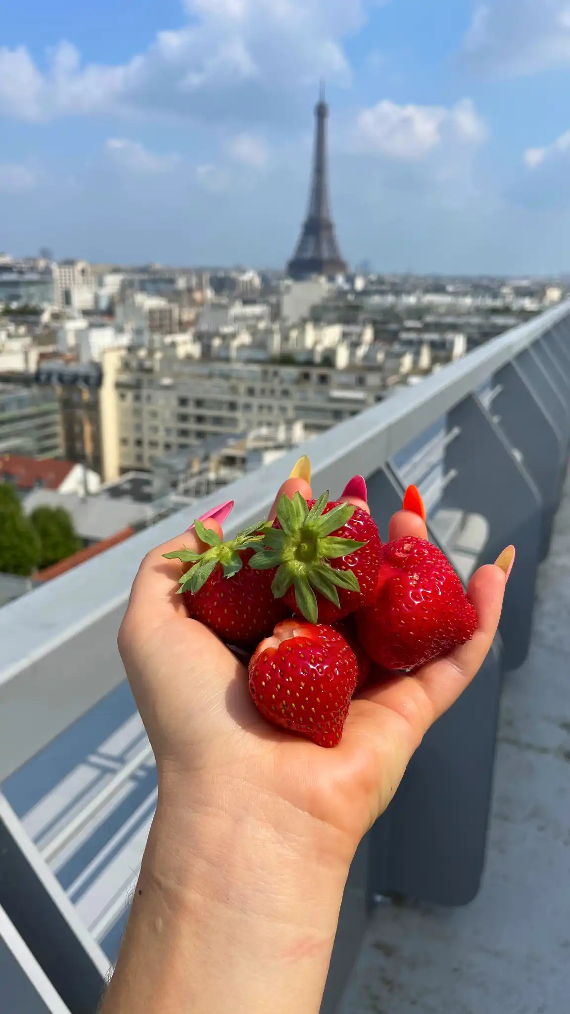 Récoltes de fraises sur les toits de l'immeuble Biome (Paris 15)