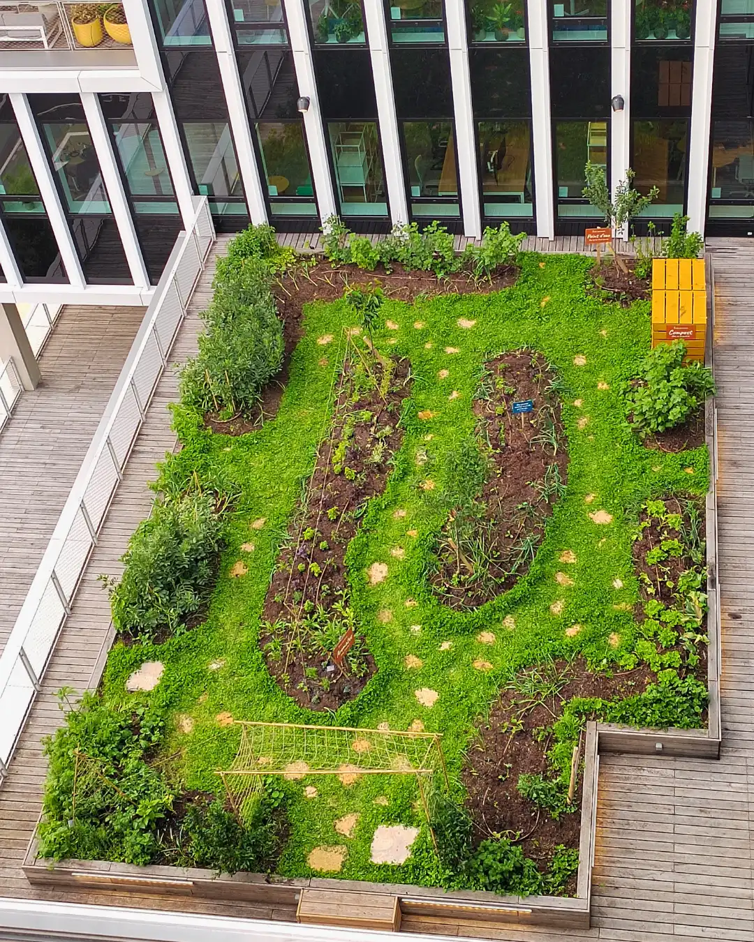 Vue aérienne du potager collaboratif SNCF Connect & Tech